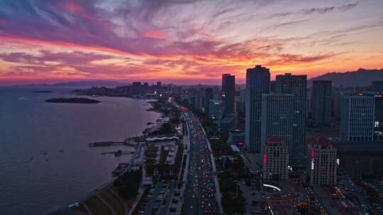 青岛西海岸夜景唐岛湾夜景航拍