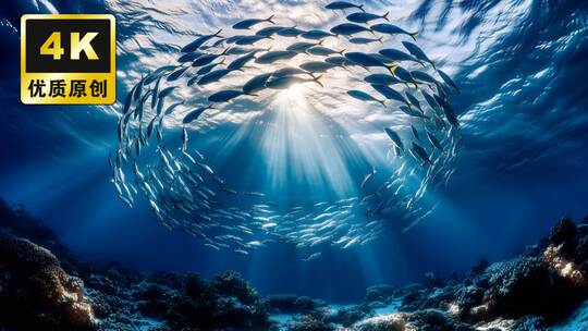 海底世界海底鱼群环绕大海生物蓝色梦幻大海