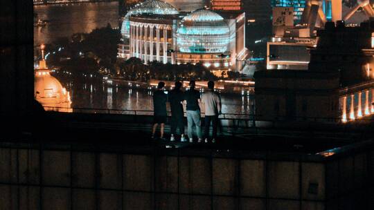 上海黄浦区夜景航拍视频素材模板下载
