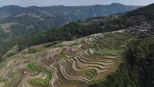 贵州黔东南加榜梯田加页古村落航拍风光