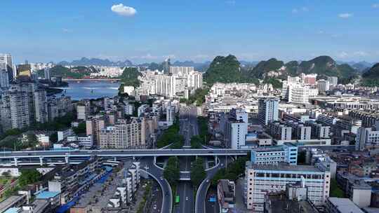 合集广西柳州飞蛾立交桥城市交通航拍