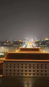 陕西西安永宁门夜景西安城墙夜景竖版航拍