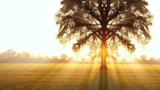  阳光透过树叶树木