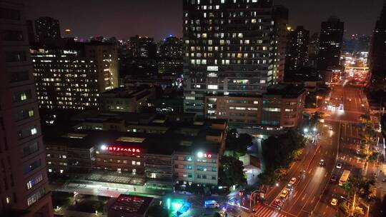 上海六院夜景航拍视频素材模板下载