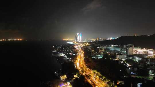 福建厦门环岛南路夜景交通航拍