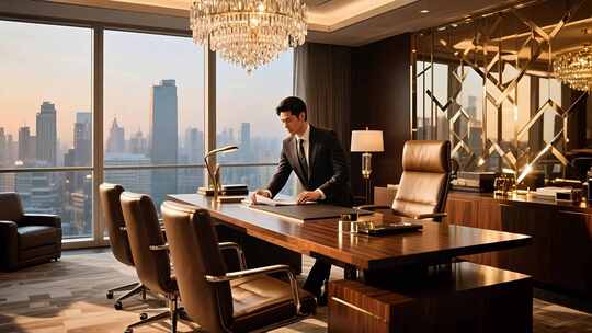 商务男士办公室办公桌前办公