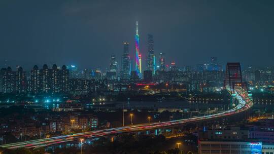 广州_新光大桥夜景_珠江新城夜景_广州塔视频素材模板下载