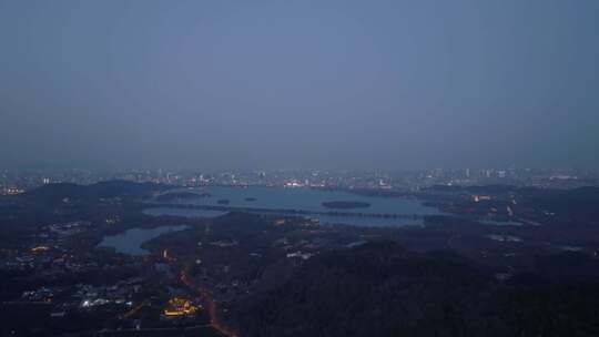 航拍西湖全景 夜景