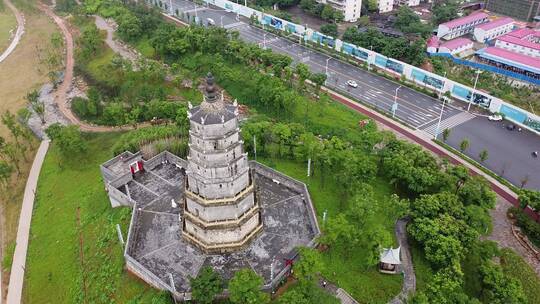 航拍衡阳来雁塔湘江城市风光