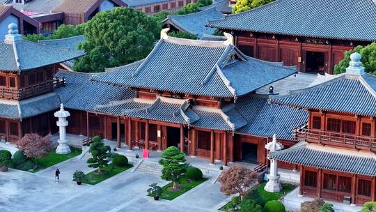 航拍上海宝山  宝山寺