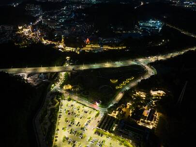 甘坑客家小镇航拍夜景延时