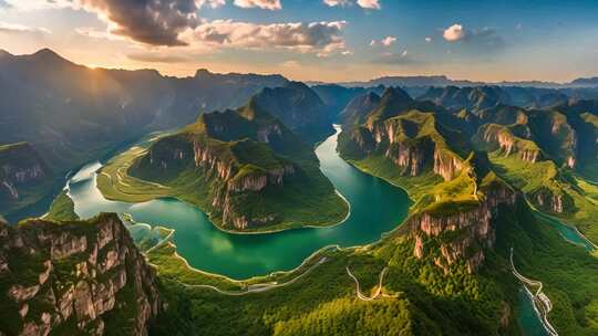 山川河流自然风光全景