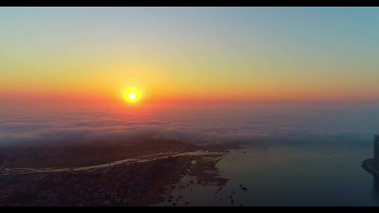 海岸线云海日落夕阳晚霞美景海滨城市01