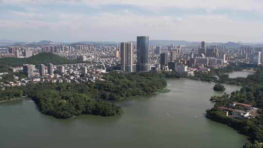 秋天的马鞍山雨山湖城市风光航拍素材