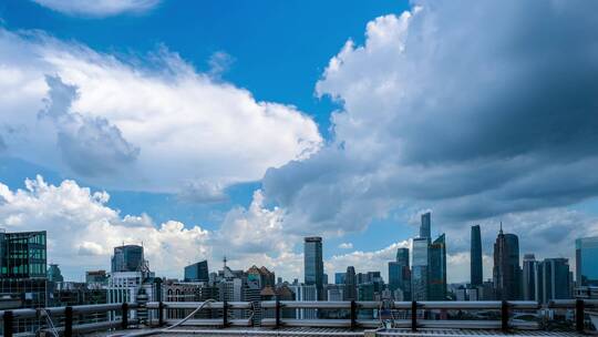 广州珠江新城CBD高楼与蓝天白云风光延时