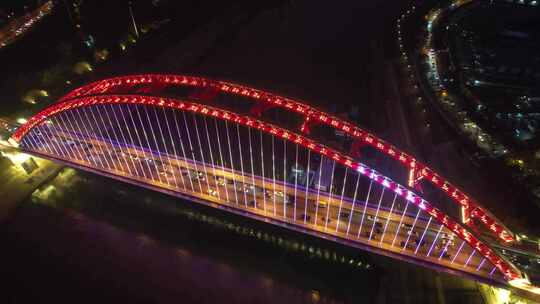 4K湖北武汉汉江晴川桥夜景航拍视频视频素材模板下载