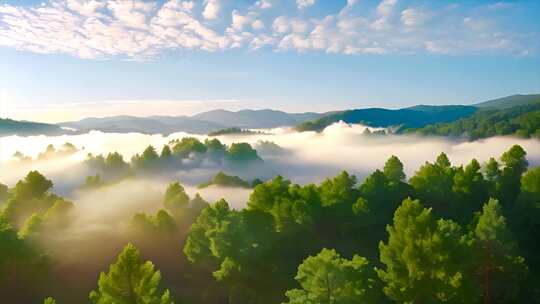 大自然森林树林云海唯美风景风光航拍清晨a