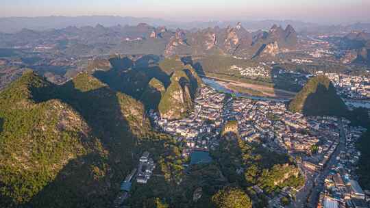 8K阳朔城市风光漓江大山山峰航拍延时