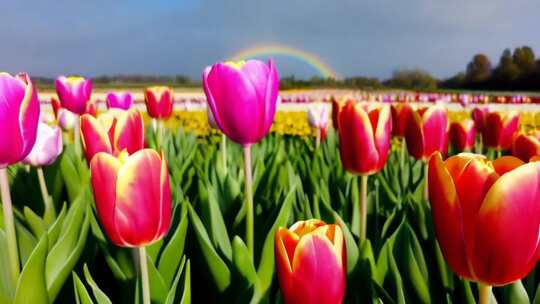 郁金香花海与彩虹景观