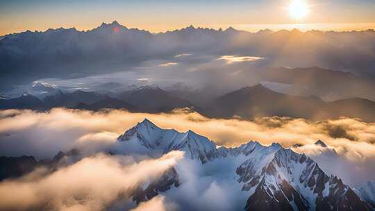 日出阳光雪山合集唯美风景自然风光山峰云海