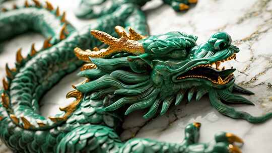翡翠玉石与黄金打造的霸气龙雕像 龙年片头