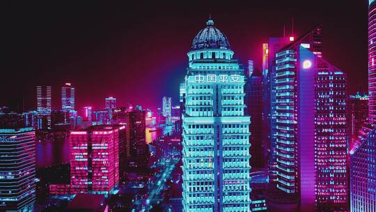 赛博朋克上海夜景视频素材模板下载