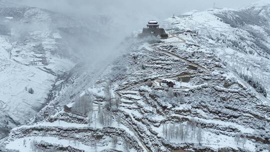 阿坝州松潘古城雪景素材