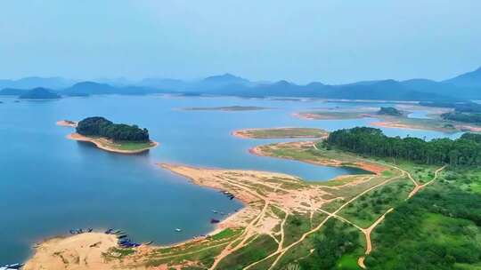 航拍海南儋州松涛水库风光视频