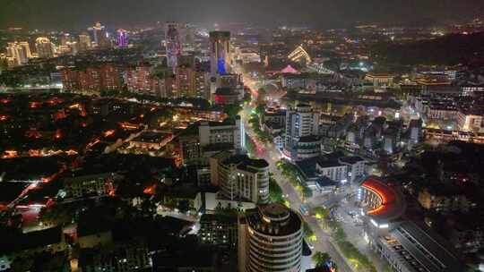 浙江绍兴越城区夜晚夜景街道街景航拍城市风视频素材模板下载