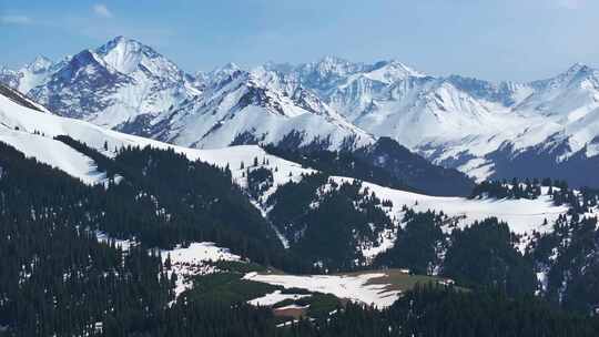 雪山森林风景航拍