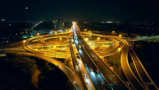 航拍上海中环线南北高架立交桥夜景视频素材模板下载