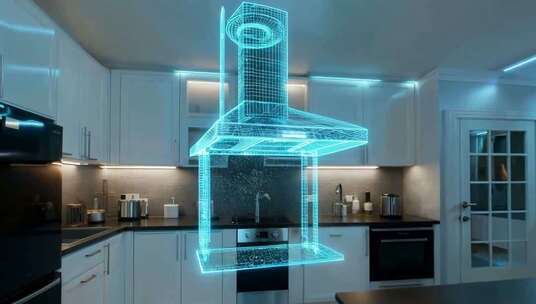 现代厨房中3D全息抽油烟机展示