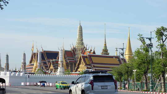 泰国曼谷大皇宫景区景点宏伟建筑车辆汽车