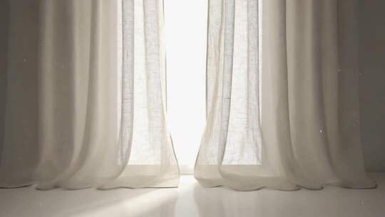 室内窗边白色窗帘光影画面