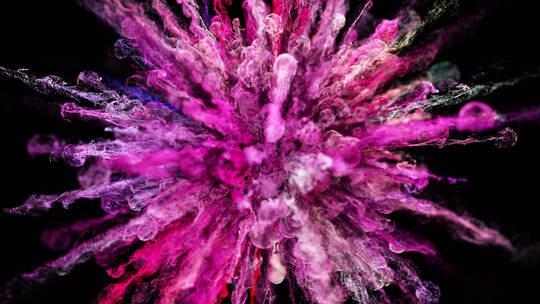 紫色粒子粉末爆炸流体烟雾特效化妆品广告