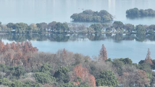 杭州西湖秋天航拍