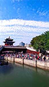 桥上人群景观古迹场景