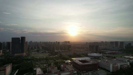 夕阳西下杭州钱塘新区风景