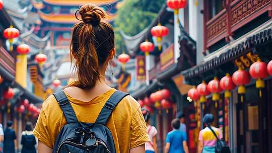 自由的年轻人去旅游 离开城市游览名胜古迹