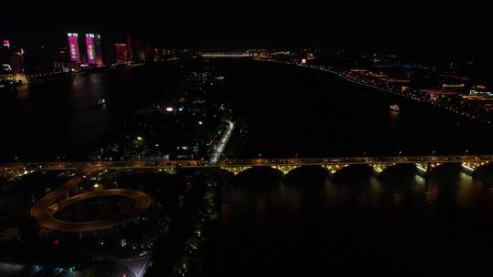 湖南长沙城市夜景灯光秀航拍