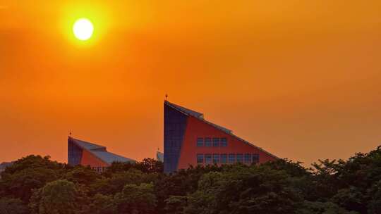 松山湖航拍夕阳东莞松山湖落日