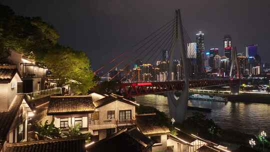 重庆龙门浩老街东水门长江大桥下浩里夜景