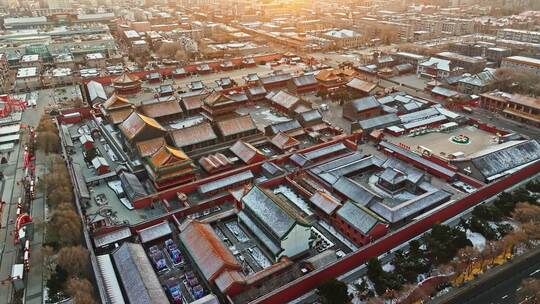 中国辽宁沈阳地标建筑沈阳故宫天际线航拍