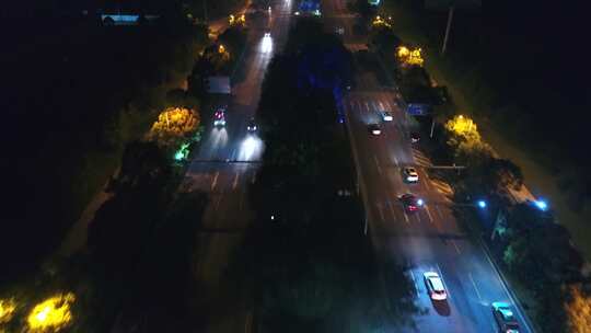 原创拍摄德清县城市街道车流夜景航拍大景