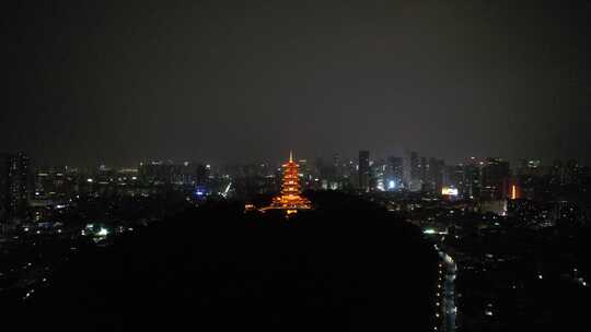 广东佛山魁星阁夜景灯光航拍