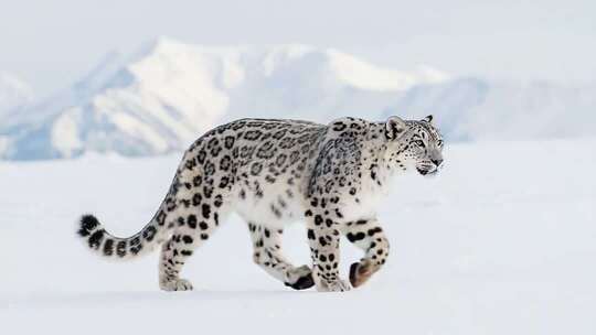 雪林中的雪豹行走画面