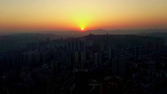 重庆城市建筑群夕阳航拍视频素材模板下载