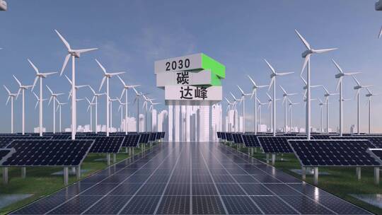 风力发电场和光伏太阳能发电厂C4D动画