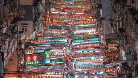 俯拍繁忙的香港夜市延时摄影