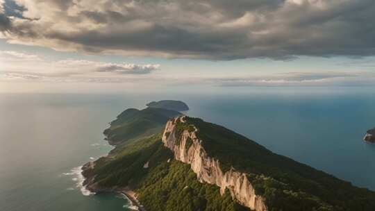 山海相依的空中俯瞰景象